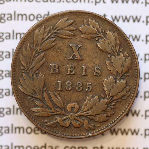 MOEDA 10 RÉIS BRONZE (X RÉIS) 1885 (MBC) - REI D. LUIS I - WORLD COINS PORTUGAL KM526