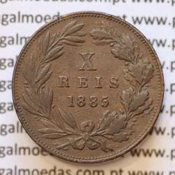 MOEDA 10 RÉIS BRONZE (X RÉIS) 1885 (MBC) - REI D. LUIS I - WORLD COINS PORTUGAL KM526