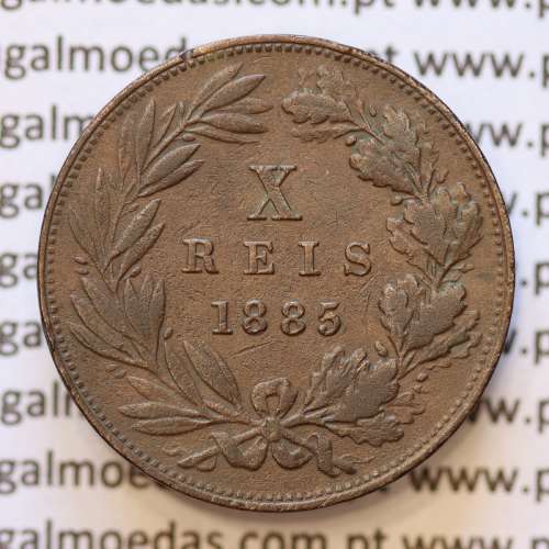 MOEDA 10 RÉIS BRONZE (X RÉIS) 1885 (MBC) - REI D. LUIS I - WORLD COINS PORTUGAL KM526