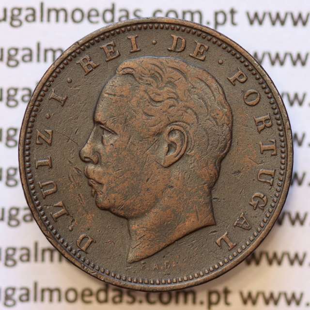 MOEDA 10 RÉIS BRONZE (X RÉIS) 1885 (MBC) - REI D. LUIS I - WORLD COINS PORTUGAL KM526