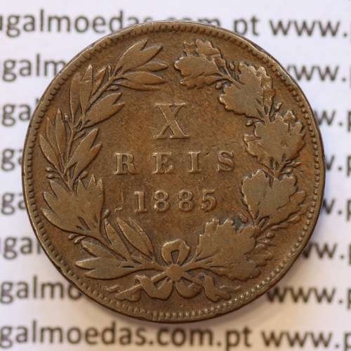 MOEDA 10 RÉIS BRONZE (X RÉIS) 1885 (BC) - REI D. LUIS I - WORLD COINS PORTUGAL KM526