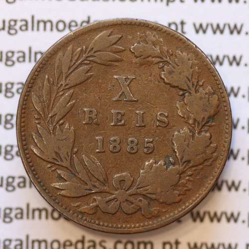 MOEDA 10 RÉIS BRONZE (X RÉIS) 1885 (BC) - REI D. LUIS I - WORLD COINS PORTUGAL KM526