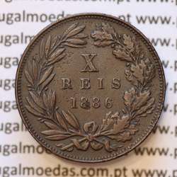 MOEDA 10 RÉIS BRONZE (X RÉIS) 1886 (MBC) - REI D. LUIS I - WORLD COINS PORTUGAL KM526