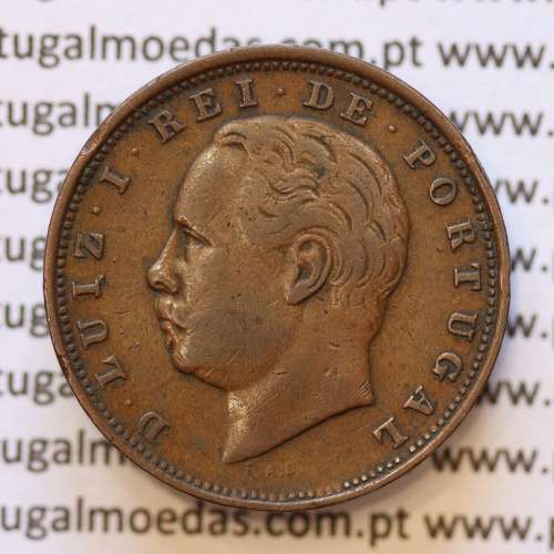 MOEDA 10 RÉIS BRONZE (X RÉIS) 1886 (MBC) - REI D. LUIS I - WORLD COINS PORTUGAL KM526