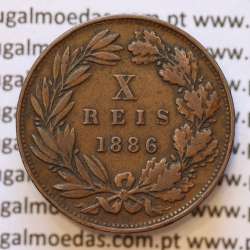 MOEDA 10 RÉIS BRONZE (X RÉIS) 1886 (MBC) - REI D. LUIS I - WORLD COINS PORTUGAL KM526