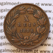 MOEDA 10 RÉIS BRONZE (X RÉIS) 1886 (MBC) - REI D. LUIS I - WORLD COINS PORTUGAL KM526