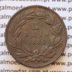 MOEDA 10 RÉIS BRONZE (X RÉIS) 1886 (MBC) - REI D. LUIS I - WORLD COINS PORTUGAL KM526