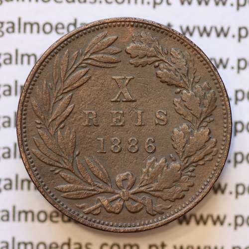 MOEDA 10 RÉIS BRONZE (X RÉIS) 1886 (MBC) - REI D. LUIS I - WORLD COINS PORTUGAL KM526