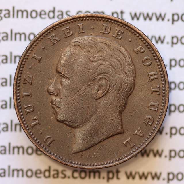 MOEDA 10 RÉIS BRONZE (X RÉIS) 1886 (MBC) - REI D. LUIS I - WORLD COINS PORTUGAL KM526