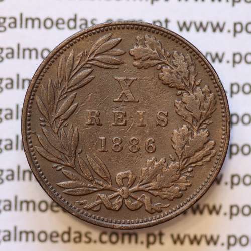 MOEDA 10 RÉIS BRONZE (X RÉIS) 1886 (MBC) - REI D. LUIS I - WORLD COINS PORTUGAL KM526