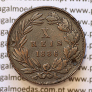 MOEDA 10 RÉIS BRONZE (X RÉIS) 1886 (MBC) - REI D. LUIS I - WORLD COINS PORTUGAL KM526
