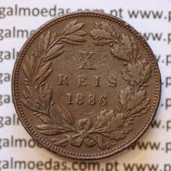 MOEDA 10 RÉIS BRONZE (X RÉIS) 1886 (MBC) - REI D. LUIS I - WORLD COINS PORTUGAL KM526