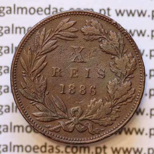 MOEDA 10 RÉIS BRONZE (X RÉIS) 1886 (MBC) - REI D. LUIS I - WORLD COINS PORTUGAL KM526