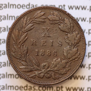 MOEDA 10 RÉIS BRONZE (X RÉIS) 1886 (MBC) - REI D. LUIS I - WORLD COINS PORTUGAL KM526