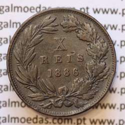 MOEDA 10 RÉIS BRONZE (X RÉIS) 1886 (MBC) - REI D. LUIS I - WORLD COINS PORTUGAL KM526