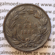 MOEDA 10 RÉIS BRONZE (X RÉIS) 1886 (MBC) - REI D. LUIS I - WORLD COINS PORTUGAL KM526