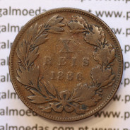 MOEDA 10 RÉIS BRONZE (X RÉIS) 1886 (MBC-) - REI D. LUIS I - WORLD COINS PORTUGAL KM526