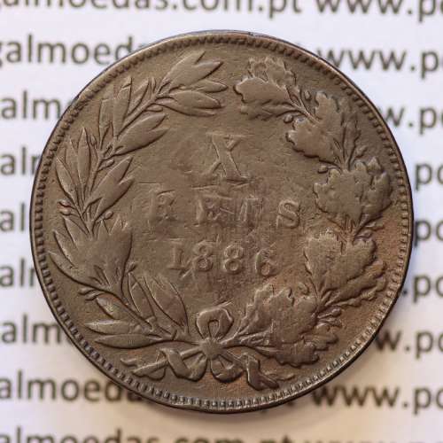 MOEDA 10 RÉIS BRONZE (X RÉIS) 1886 (BC+) - REI D. LUIS I - WORLD COINS PORTUGAL KM526