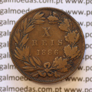 MOEDA 10 RÉIS BRONZE (X RÉIS) 1886 (MBC) - REI D. LUIS I - WORLD COINS PORTUGAL KM526