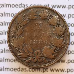 MOEDA 10 RÉIS BRONZE (X RÉIS) 1886 (BC+) - REI D. LUIS I - WORLD COINS PORTUGAL KM526