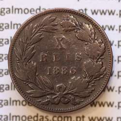 MOEDA 10 RÉIS BRONZE (X RÉIS) 1886 (BC) - REI D. LUIS I - WORLD COINS PORTUGAL KM526