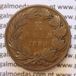MOEDA 10 RÉIS BRONZE (X RÉIS) 1886 (BC) - REI D. LUIS I - WORLD COINS PORTUGAL KM526
