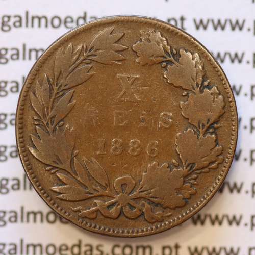 MOEDA 10 RÉIS BRONZE (X RÉIS) 1886 (BC) - REI D. LUIS I - WORLD COINS PORTUGAL KM526