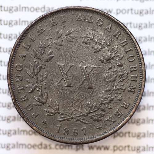 MOEDA 20 RÉIS COBRE ( XX RÉIS ) 1867 (MBC) - REI D. LUIS I - WORLD COINS PORTUGAL KM515