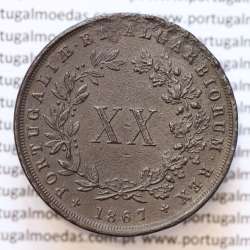 MOEDA 20 RÉIS COBRE ( XX RÉIS ) 1867 (MBC) - REI D. LUIS I - WORLD COINS PORTUGAL KM515