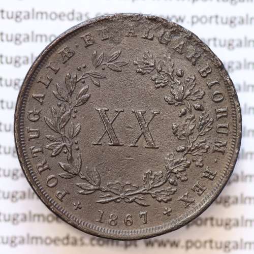 MOEDA 20 RÉIS COBRE ( XX RÉIS ) 1867 (MBC) - REI D. LUIS I - WORLD COINS PORTUGAL KM515