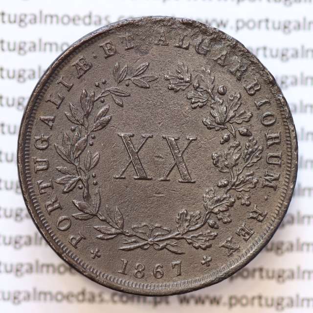 MOEDA 20 RÉIS COBRE ( XX RÉIS ) 1867 (MBC) - REI D. LUIS I - WORLD COINS PORTUGAL KM515
