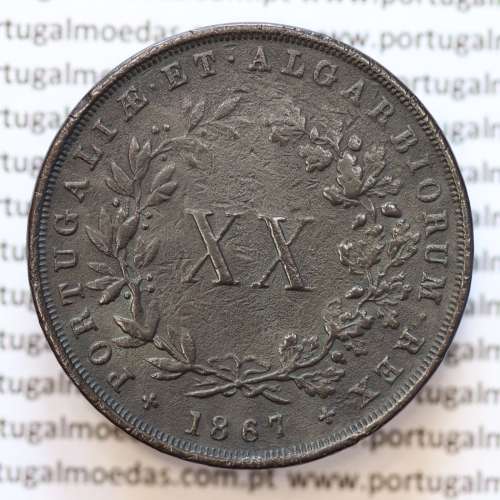 MOEDA 20 RÉIS COBRE ( XX RÉIS ) 1867 (MBC) - REI D. LUIS I - WORLD COINS PORTUGAL KM515