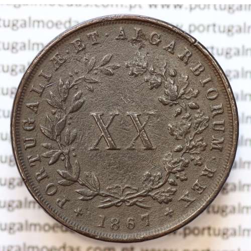 MOEDA 20 RÉIS COBRE ( XX RÉIS ) 1867 (MBC) - REI D. LUIS I - WORLD COINS PORTUGAL KM515