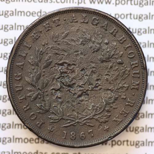 MOEDA 20 RÉIS COBRE ( XX RÉIS ) 1867 (BC+ / MBC-) - REI D. LUIS I - WORLD COINS PORTUGAL KM515