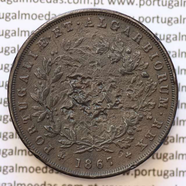 MOEDA 20 RÉIS COBRE ( XX RÉIS ) 1867 (BC+ / MBC-) - REI D. LUIS I - WORLD COINS PORTUGAL KM515