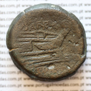 ASSE “AS” BRONZE DA REPÚBLICA ROMANA FAMÍLIA “AFRANIA” (ANO 150 a.C.) “SPURIUS AFRANIUS” LEGENDA ( S AFRA / ROMA )