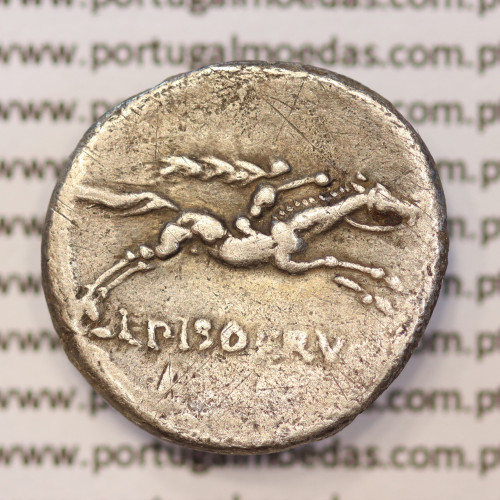 DENÁRIO PRATA DA REPÚBLICA ROMANA FAMÍLIA “CALPURNIA” (ANO 90 a.C. a 89 a.C.) LEGENDA (L PISO FRVG / A)