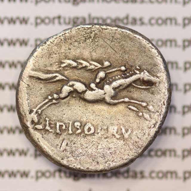 DENÁRIO PRATA DA REPÚBLICA ROMANA FAMÍLIA “CALPURNIA” (ANO 90 a.C. a 89 a.C.) LEGENDA (L PISO FRVG / A)