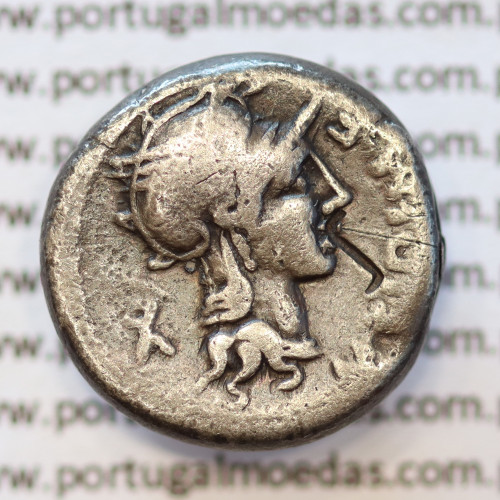 DENÁRIO PRATA DA REPÚBLICA ROMANA FAMÍLIA “CIPIA” (ANO 115 a.C. a 114 a.C.) LEGENDA ( x / M. CIPI. M.F. / ROMA)