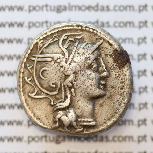 DENÁRIO PRATA DA REPÚBLICA ROMANA FAMÍLIA “CLAUDIA” (ANO 110 a.C. a 109 a.C.) “C. CLAUDIUS PULCHER” LEGENDA (C. PVLCHER.)
