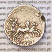 DENÁRIO PRATA DA REPÚBLICA ROMANA FAMÍLIA “CLAUDIA” (ANO 110 a.C. a 109 a.C.) “C. CLAUDIUS PULCHER” LEGENDA (C. PVLCHER.)