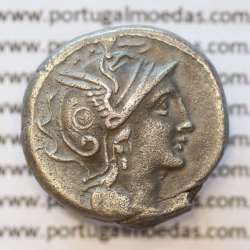 MOEDA DENÁRIO PRATA DA REPÚBLICA ROMANA FAMÍLIA “CLAUDIA” (ANO 110 a.C. a 109 a.C.) “C. CLAUDIUS PULCHER” LEGENDA (C. PVLCHER.)