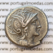 MOEDA DENÁRIO PRATA DA REPÚBLICA ROMANA FAMÍLIA “CLAUDIA” (ANO 110 a.C. a 109 a.C.) “C. CLAUDIUS PULCHER” LEGENDA (C. PVLCHER.)