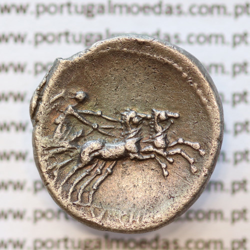 MOEDA DENÁRIO PRATA DA REPÚBLICA ROMANA FAMÍLIA “CLAUDIA” (ANO 110 a.C. a 109 a.C.) “C. CLAUDIUS PULCHER” LEGENDA (C. PVLCHER.)