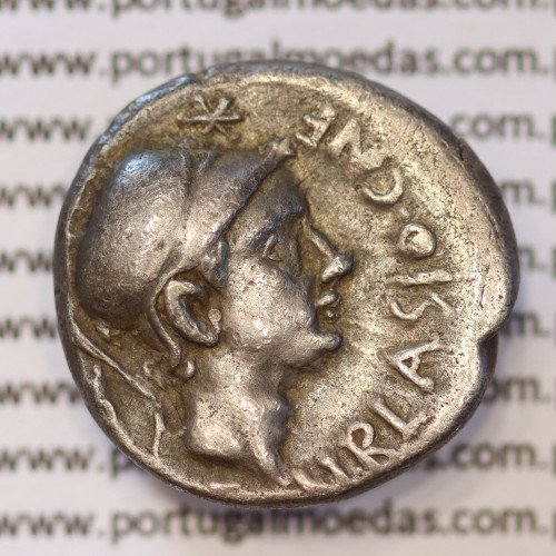 MOEDA DENÁRIO PRATA DA REPÚBLICA ROMANA FAMÍLIA “CORNELIA” (ANO 112 a.C. a 111 a.C.) LEGENDA (CN. BLASIO. CN. F / ROMA.)