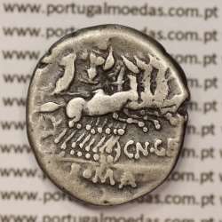 MOEDA DENÁRIO PRATA DA REPÚBLICA ROMANA FAMÍLIA “GELLIA” (ANO 138 a.C.) “CNAEUS GELLIUS” LEGENDA (X/ CN. GEL.. / ROMA)