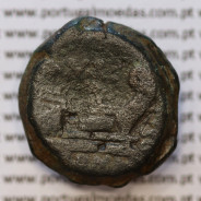 MOEDA TRIENS BRONZE DA REPÚBLICA ROMANA FAMÍLIA “MARCIA” (ANO 148 a.C.) “Q. MARC LIBO ” LEGENDA (C MARC / LIBO /ROMA)