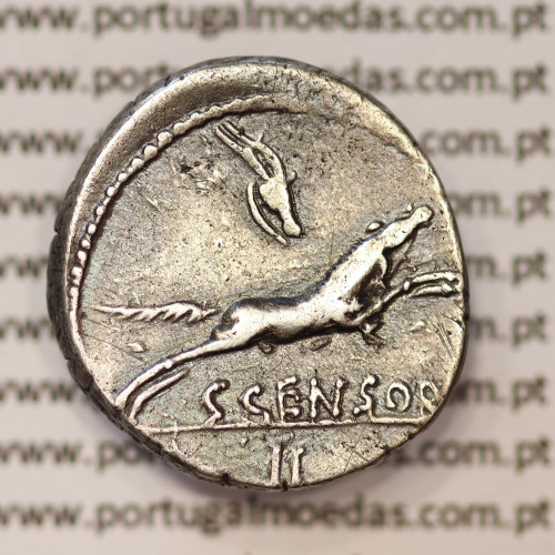 MOEDA DENÁRIO PRATA DA REPÚBLICA ROMANA FAMÍLIA “MARCIA” (ANO 88 a.C.) “CAIUS MARCIUS CENSORINUS” LEGENDA (C. CENSORI / II)