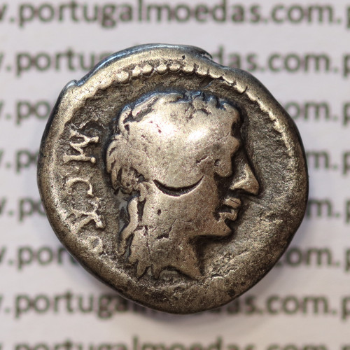 MOEDA QUINÁRIO PRATA DA REPÚBLICA ROMANA FAMÍLIA “PORCIA” (ANO 89 a.C.) “M. PORCIUS CATO” LEGENDA (M.CATO / VICTRIX)