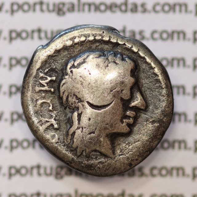 MOEDA QUINÁRIO PRATA DA REPÚBLICA ROMANA FAMÍLIA “PORCIA” (ANO 89 a.C.) “M. PORCIUS CATO” LEGENDA (M.CATO / VICTRIX)